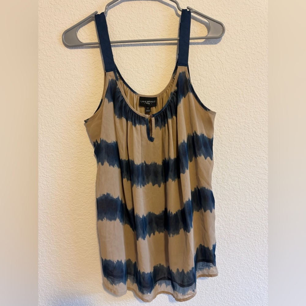 Lane Bryant Tan and Navy Tie-Dye Tank Top